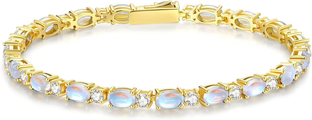 FANCIME 14K Gold Plated Birthstone Bracelets 4mm Sterling Silver Tennis Bracelets Gold Bracelets Birthday Jewelry Gifts for Women 7"