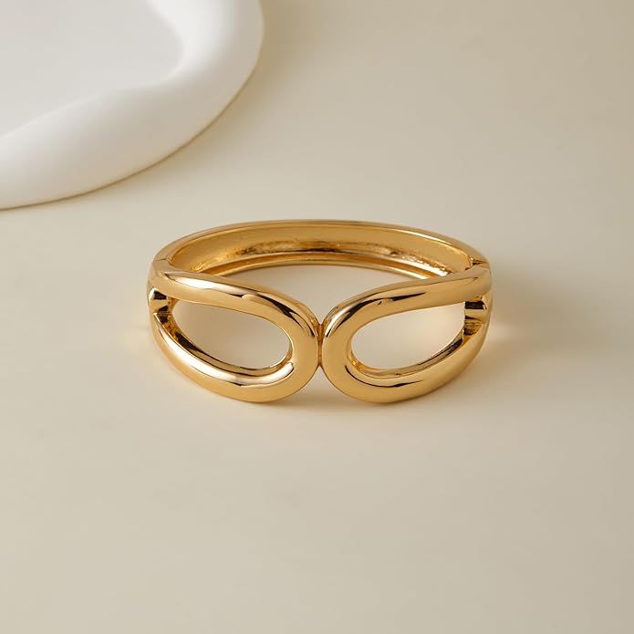 MUYAN Polished Chunky Hinged Bangle Bracelet for Women Trendy Twisted Statement Cuff Bracelet Fashion Jewelry