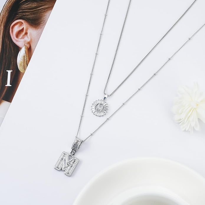 14K Gold Plated Alphabet Necklace Cubic Zirconia Letter Pendant, Personalized Name Jewelry Gift for Women, Customizable A-Z, Birthday/Mothers Day Gifts for Womens