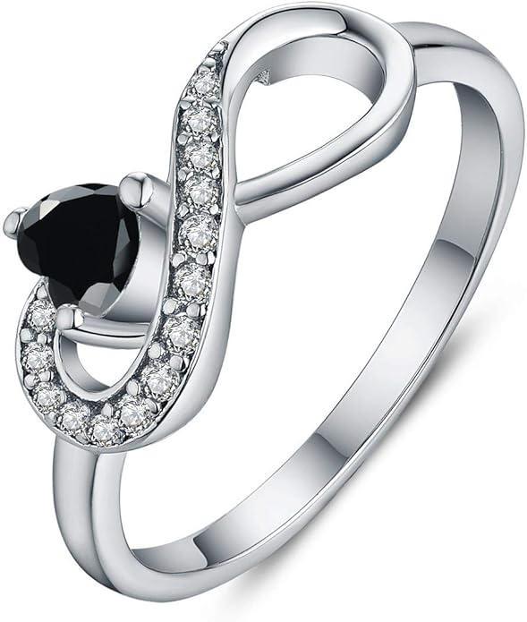 JO WISDOM Promise Ring for Women Sterling Silver Infinity Heart Promise Rings for Her Birthstone Cubic Zirconia Friendship Ring Size 5-12