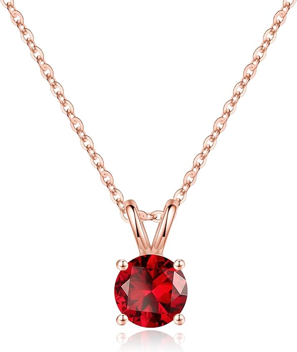 SMILEST Birthstone Necklace for Women Mom Wife, 1ct Sparkle Round Cut Birthstone Pendant 925 Sterling Silver Necklace Gifts for Women Mom Wife Friend