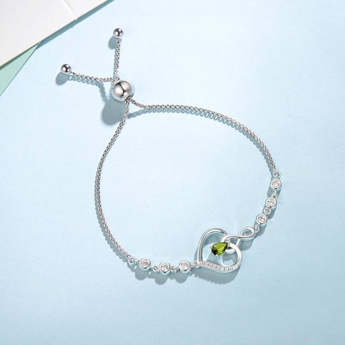 AGVANA Valentines Day Gifts Heart Birthstone Bracelets for Women Sterling Silver Genuine or Created Gemstone Tennis Bracelet Infinity Love Jewelry Anniversary Birthday Gifts for Wife Mom Women