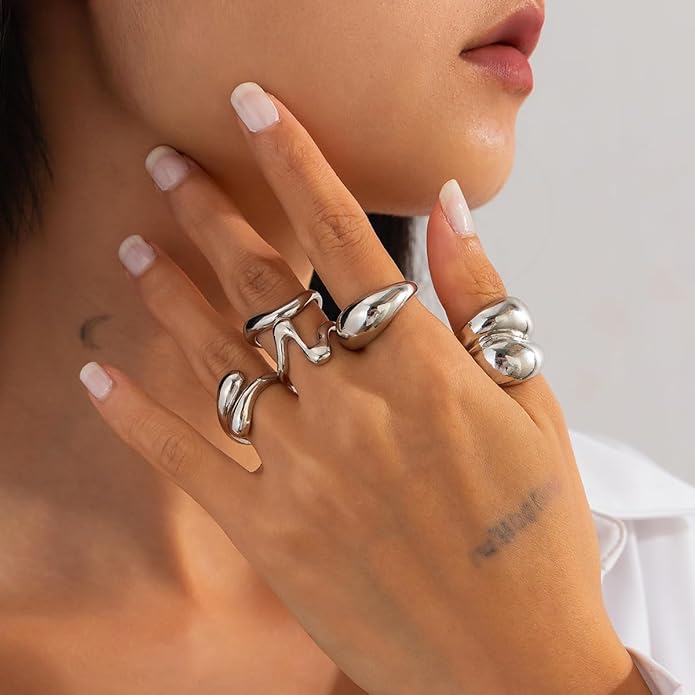 Sora Tuki Rings for Women Chunky Rings Set Adjustable Stackable Ring for Women Bold Thick Statement Ring Trendy Chunky Jewelry