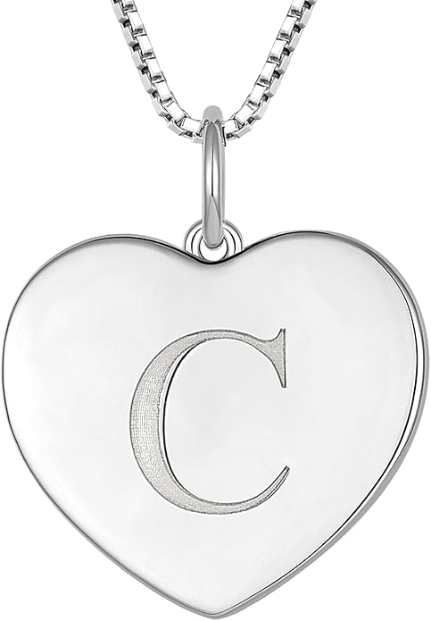 YL Initial Necklace 925 Sterling Silver Square/Round/Heart Letter Pendant A-Z Alphabet Polished Jewelry for Women