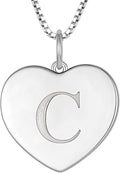YL Initial Necklace 925 Sterling Silver Square/Round/Heart Letter Pendant A-Z Alphabet Polished Jewelry for Women