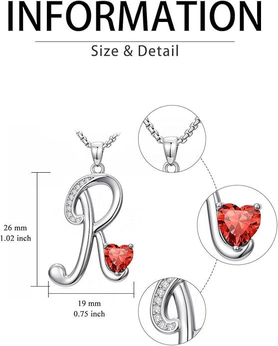Valentines Day Gifts for Women Alphabet A to Z Initial Birthstone Pendant Necklaces for Women - 18k White Gold Plated Personalized Name Jewelry Valentine Mothers Day Birthday Gifts for Women Her Girlfriend