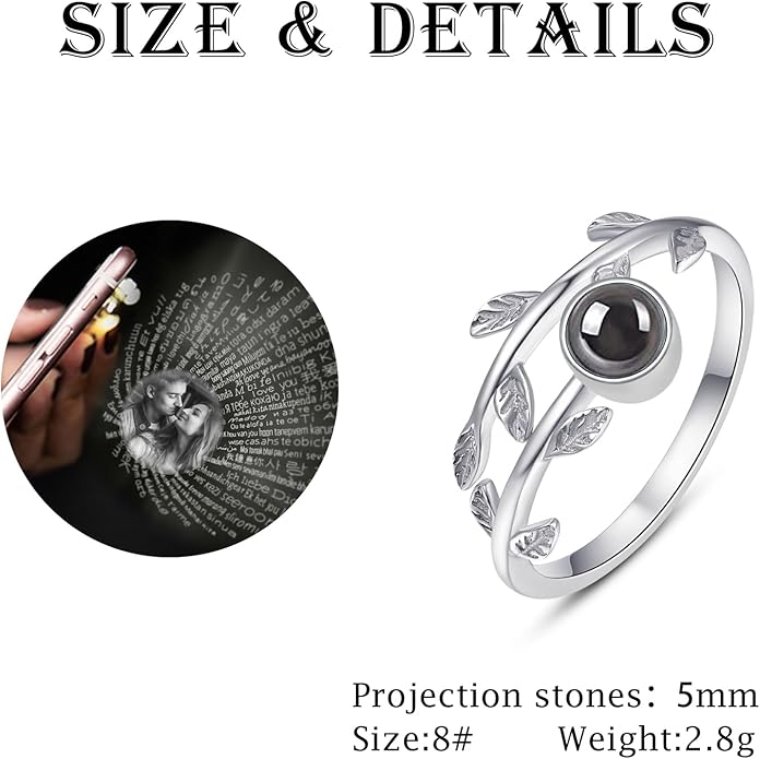 PRAYMOS 925 Sterling Silver Leaf Ring White Opal Moonstone Rings Adjustable Open Ring for Women with Jewelry Box Size 7-9