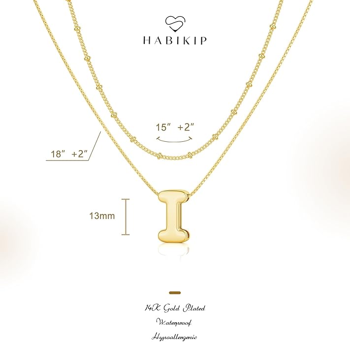 Initial 14K Gold Plated Necklaces for Women, Layered Bubble Letter A-Z Necklace Pendant Choker Necklaces for Women Trendy Monogram Name Necklace Personalized Jewelry for Women