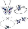 925 Sterling Silver Birthstone Butterfly Jewelry Women Crystal Animal Cute Butterflies Birthday Necklace/Earring/Ring/Bracelet Sets Birth Stone Statement Anniversary Jewellery