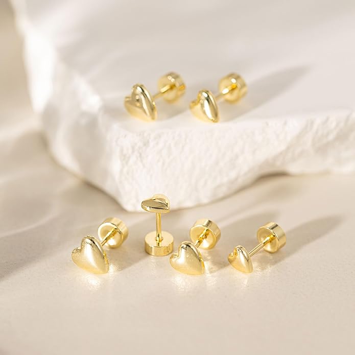 VRIUA 20G Tiny Flat Back Earrings for Women - 14K Gold/Silver Plated Small Flat Back Stud Earrings Hypoallergenic Cartilage Helix Piercing Jewelry