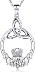 Gift Birthstone Necklaces for Women 925 Sterling Silver Irish Claddagh Necklace for Women Heart Birthstone Pendant Necklace Anniversary Birthday Gifts for Wife Lady Cable Chain 18"+2"