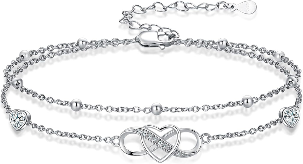 Anklet for Women 925 Sterling Silver Double Infinity Ankle Bracelet Waterproof Summer Jewelry Anniversary Birthday Gifts for Her
