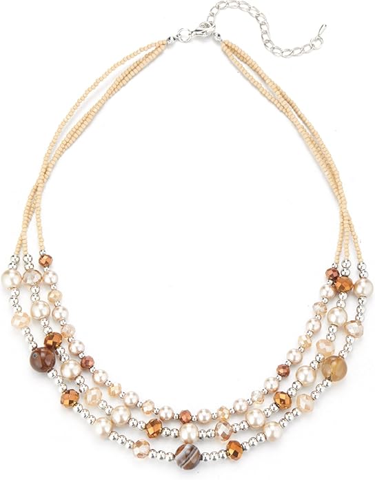 Noessla Beaded Statement Necklaces for Women Layered Chunky Bead Necklace Fashion Costume Jewelry Gifts for Mom