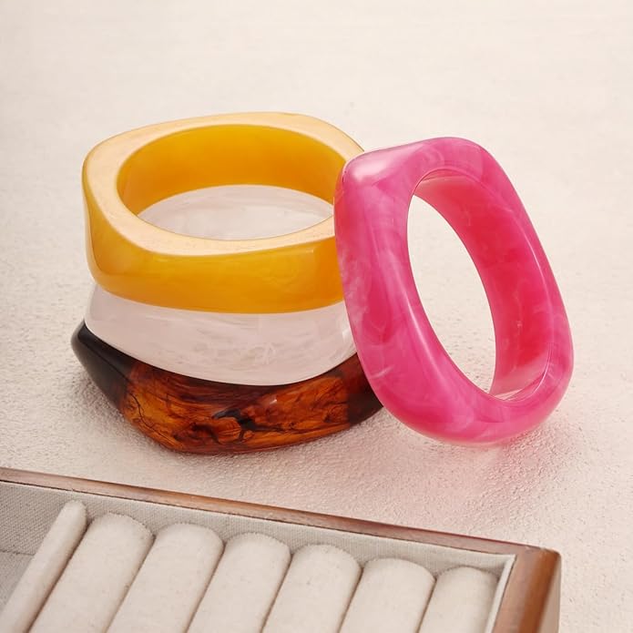 Acrylic Chunky Bangle Bracelets for Women, Irregular Punk Acrylic Resin Bangle Geometric Cuff Wide Wristband Bracelet Fashions Thick Acetate Statement Jewelry Set