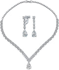 Bridal Jewelry Set Art Deco Vintage Estate Style Cubic Zirconia Marquise Leaf Teardrop AAA CZ Statement Cleavage Choker Necklace & Chandelier Dangle Clip On Or Pierced Earrings For Women Pageant