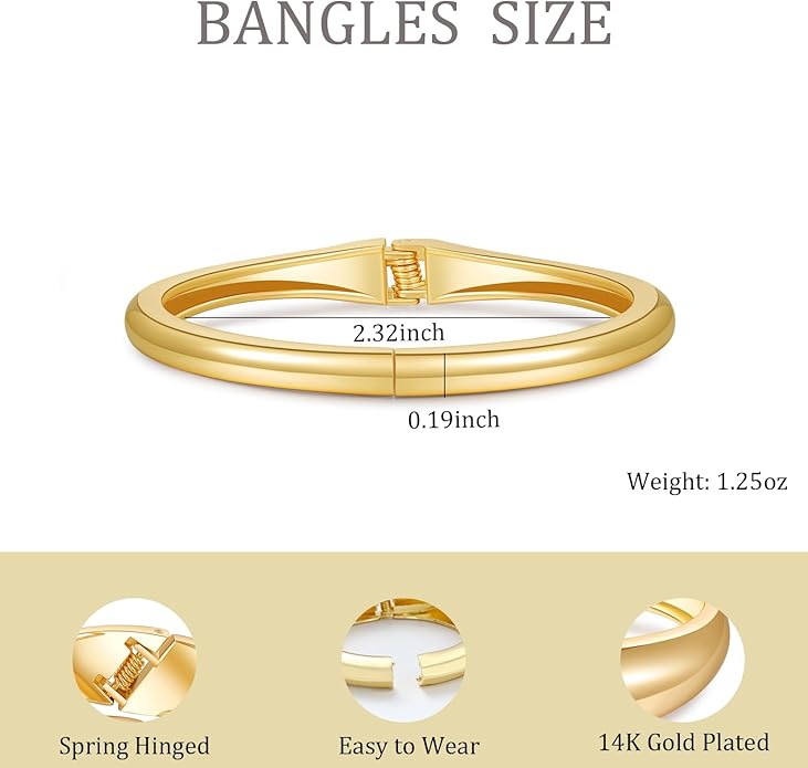 2pcs Gold Bangle Bracelets for Women, Trendy Hinged Cuff Open Wide Chunky Gold Bracelet Stack Arm Cuff Jewelry for Women