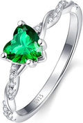 1.25ct Womens Heart Promise Ring, 925 Sterling Silver Heart Cut Created Emerald/Sapphire/Amethyst/Ruby/Cubic Zirconia/Opal Twisted Vine Engagement Ring for Women Size 5-10