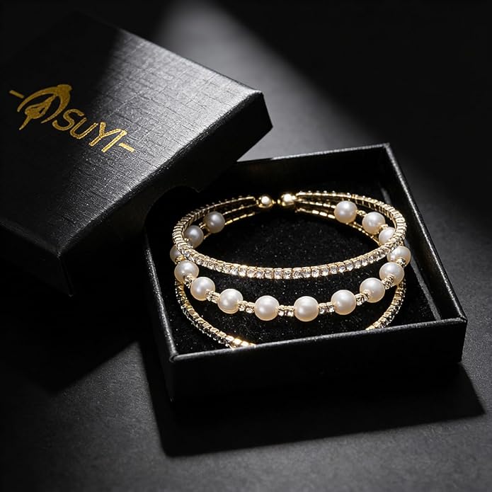 Suyi Rhinestone Bracelet Multilayer Gold Cuff Bracelet for Women Crystal Braidal Bracelets
