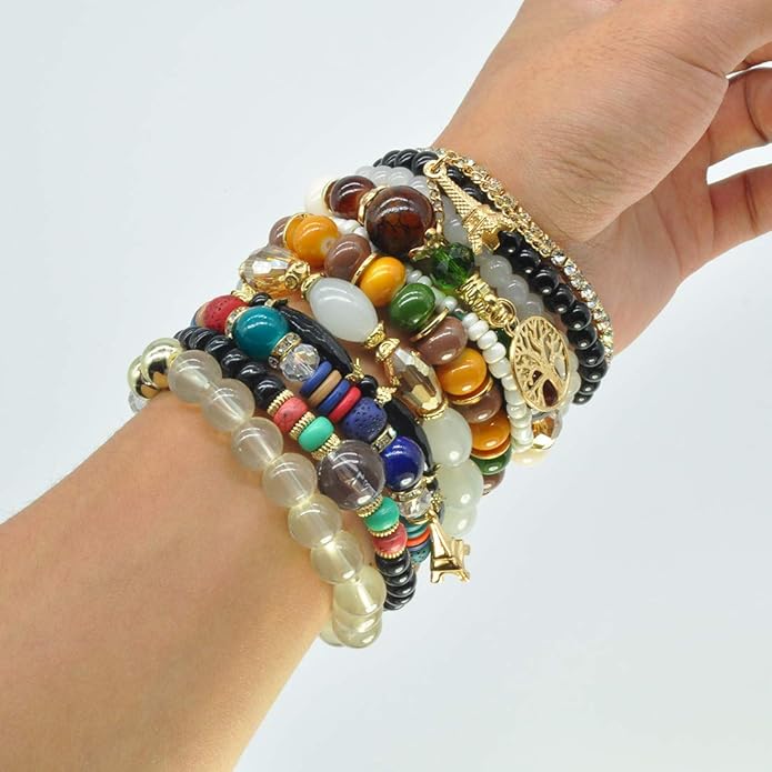 Bohemian Bracelet Sets for Women - 6 Sets Stackable Stretch Bracelets Multi-color Boho Jewelry for Women Hippie Bracelets Dainty Jewelry