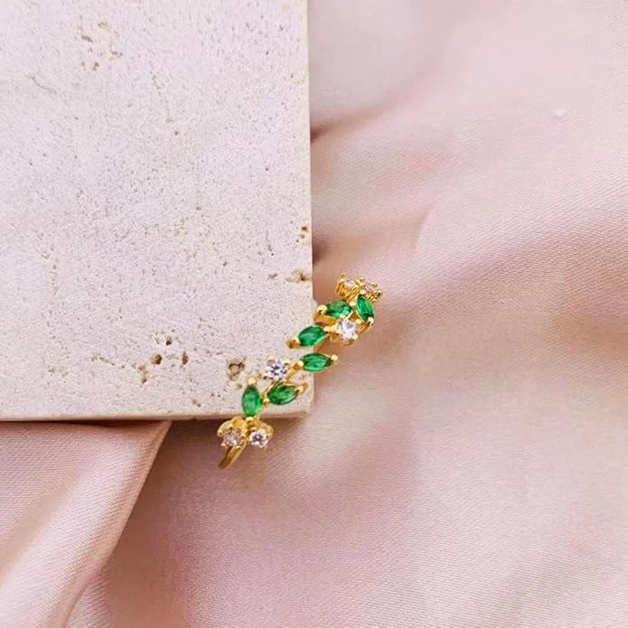 Gold Rings Non Tarnish Silver Adjustable Rings for Women Cubic Zirconia Leaf Ring Dainty Silver Stackable Ring for Women