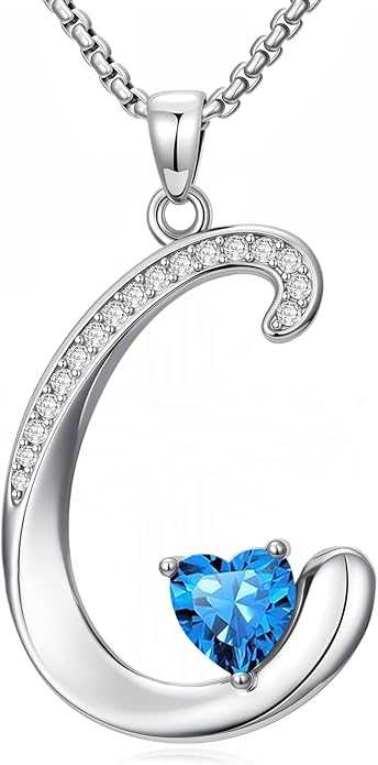 Valentines Day Gifts for Women Alphabet A to Z Initial Birthstone Pendant Necklaces for Women - 18k White Gold Plated Personalized Name Jewelry Valentine Mothers Day Birthday Gifts for Women Her Girlfriend