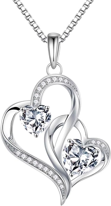 Iefil Valentines Day Gifts for Her - 925 Sterling Silver Double Birthstone Necklace, Heart Necklaces for Women, Anniversary Birthday Gifts, Personalized Jewelry Gift for Wife Mom Girlfriend