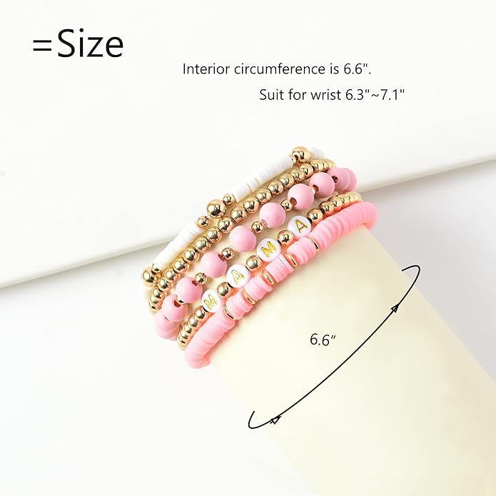 GOOJIDS Surfer Heishi Clay Bead Bracelets for Women Bohemian Stackable Gold Plated Beaded Stretch Bracelets Elastic Layering Friendship Bracelets Set Boho Jewelry