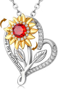 SELENICHAST Spinning Sunflower Necklace,925 Sterling Silver Heart Necklaces,You Are My Sunshine Girlfriend Birthday Jewelry Gifts