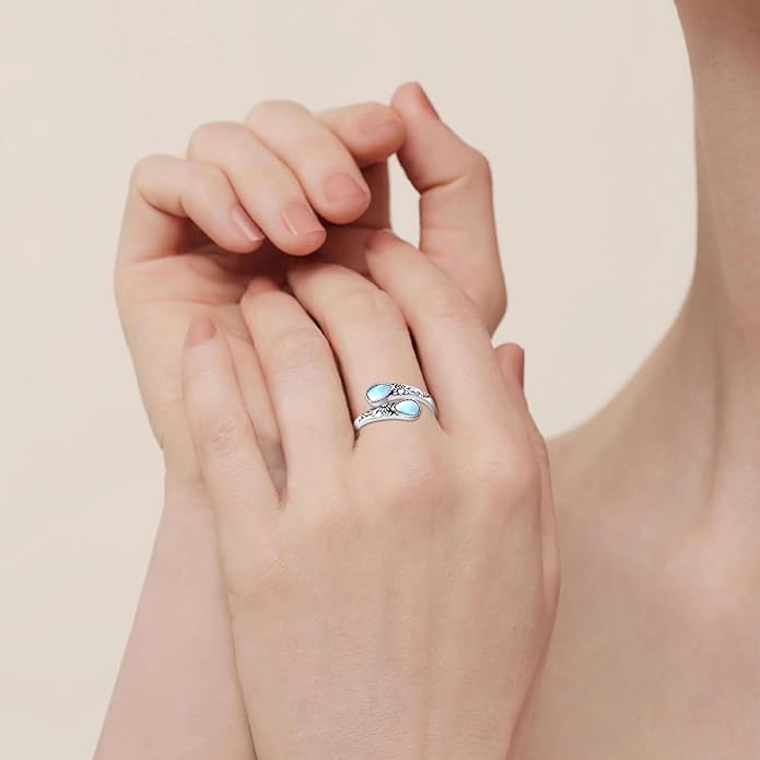 Moonstone Ring for Women 925 Sterling Silver Adjustable Open Ring Boho Statement Jewelry Gift for Her