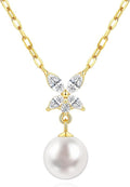 Pearl Necklace for Women with 14K Gold Plated S925 Silver & Butterfly Pendant Necklace, 17.7"+2" Chain Length, Gift for Birthday, Mothers Day, Christmas, Anniversary, Graduation