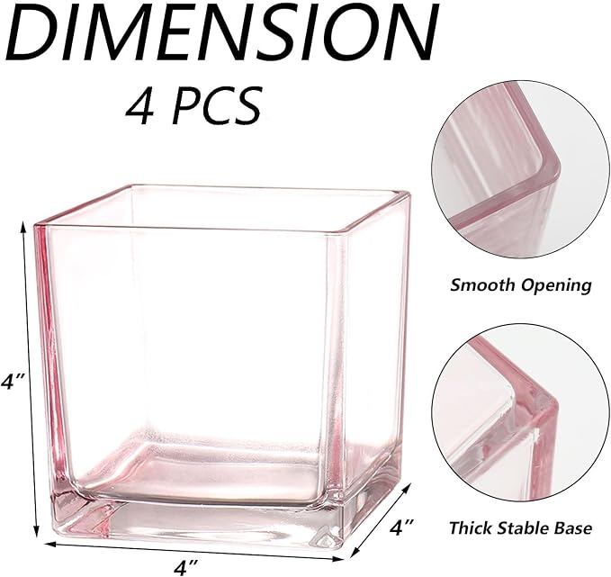 Square Glass Vases Set of 4, Small Vase - Image 7