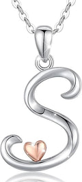 CELESTIA 925 Sterling Silver Initial Necklaces 26 Letter with Rose Gold Heart - 18 Inch Chain