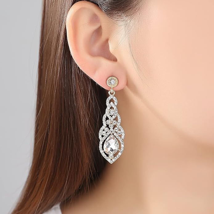 mecresh Women's Alloy Teardrop Crystal Chandelier Dangle Earrings