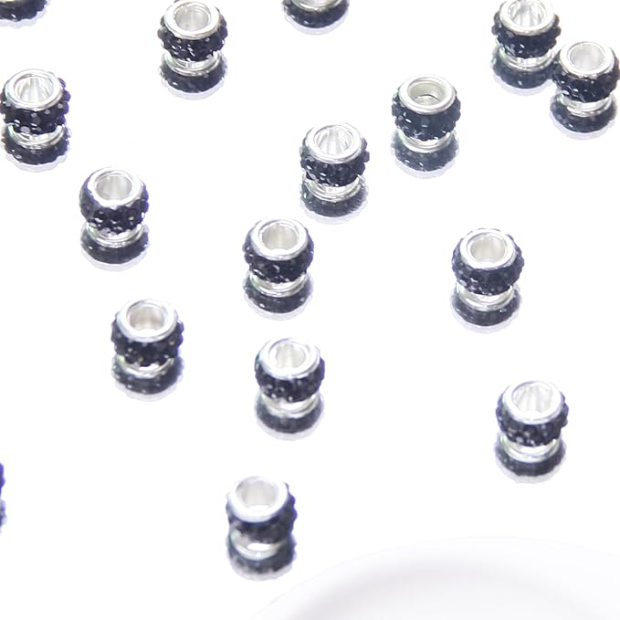 200Pcs Rhinestone Large Hole Beads Spacer Beads Black European Craft Big Beads Large Hole Rhinestones Lampwork Murano Bead Fairy Wand Garden Beads for DIY Bracelet Necklace Jewelry Making Supplies