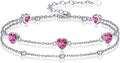 Birthstone Anklet/Bracelets for Women 925 Sterling Silver Charm Link Double Strand Heart Birthstone Jewelry Gift for Wife Women Mother's Day Gift