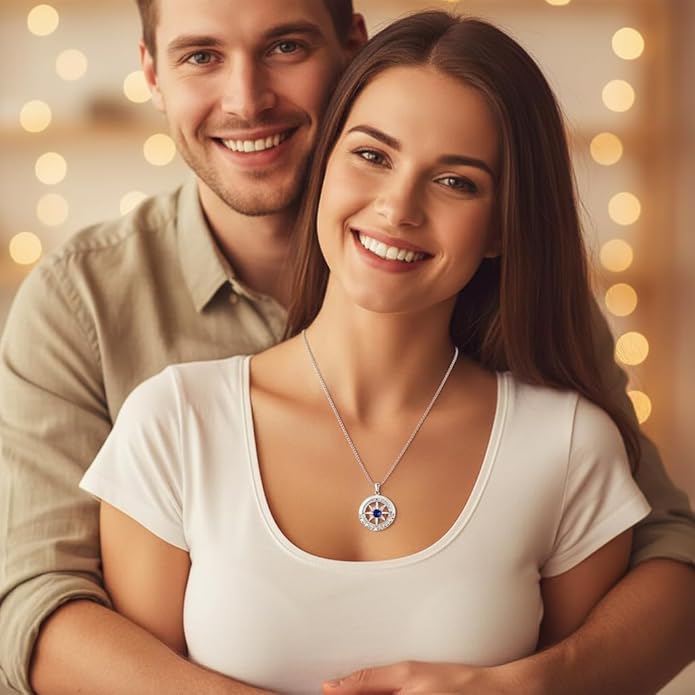 Compass Necklace for Women Wife Girlfriend Mom Daughter Gifts S925 Sterling Silver Jewelry For Anniversary Rose Gold Gifts For Birthday Christmas Mothers Valentines Day 12 Birthstones