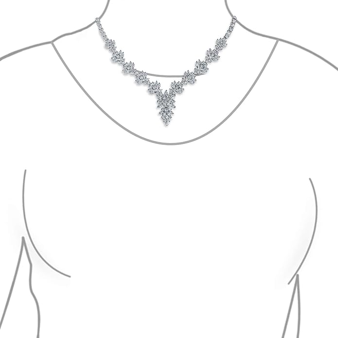Bridal Jewelry Set Art Deco Vintage Estate Style Cubic Zirconia Marquise Leaf Teardrop AAA CZ Statement Cleavage Choker Necklace & Chandelier Dangle Clip On Or Pierced Earrings For Women Pageant