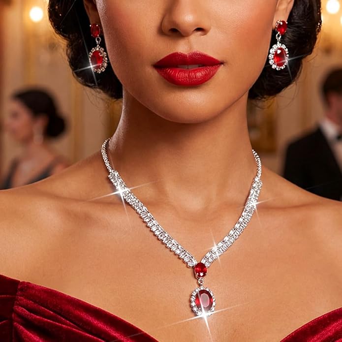 Aukmla Rhinestone Wedding Jewelry Sets Bridal Necklaces and Earring Set Prom Jewelry for Brides and Women