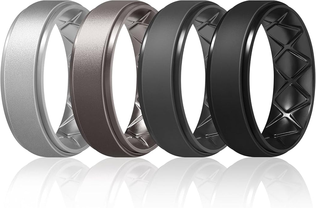 Egnaro Men's Rings 8.5mm Wide-2mm Thick Inner Arc Ergonomic Breathable Rubber Wedding bands-Hypoallergenic for Gym/Outdoor/Gift((1-7 Variety Pack with Half Size)