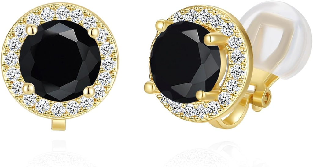 YOQUCOL 8MM Cubic Zirconia Crystal Clip On Stud Earrings Round Non Pierced Earrings for Women