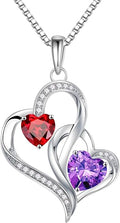 Iefil Valentines Day Gifts for Her - 925 Sterling Silver Double Birthstone Necklace, Heart Necklaces for Women, Anniversary Birthday Gifts, Personalized Jewelry Gift for Wife Mom Girlfriend