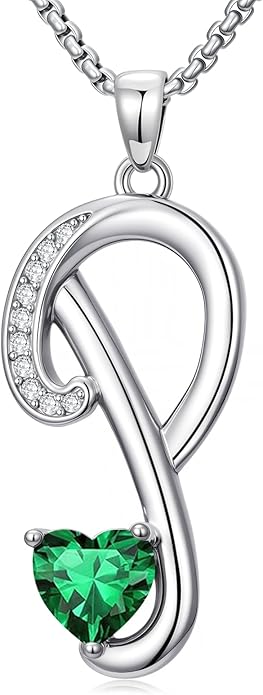Valentines Day Gifts for Women Alphabet A to Z Initial Birthstone Pendant Necklaces for Women - 18k White Gold Plated Personalized Name Jewelry Valentine Mothers Day Birthday Gifts for Women Her Girlfriend