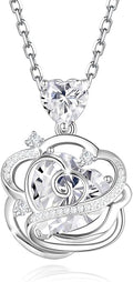 FANCIME Thornless Pulse Heart Birthstone Necklace for Women Sterling Silver Rose Pendant Fine Jewelry Gemstone Birthday Valentines Day Gifts for Wife Her