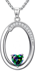 Valentines Day Gifts for Women Alphabet A to Z Initial Birthstone Pendant Necklaces for Women - 18k White Gold Plated Personalized Name Jewelry Valentine Mothers Day Birthday Gifts for Women Her Girlfriend