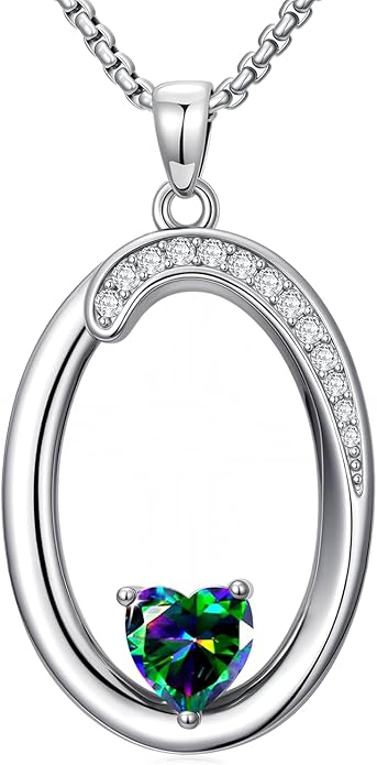Valentines Day Gifts for Women Alphabet A to Z Initial Birthstone Pendant Necklaces for Women - 18k White Gold Plated Personalized Name Jewelry Valentine Mothers Day Birthday Gifts for Women Her Girlfriend