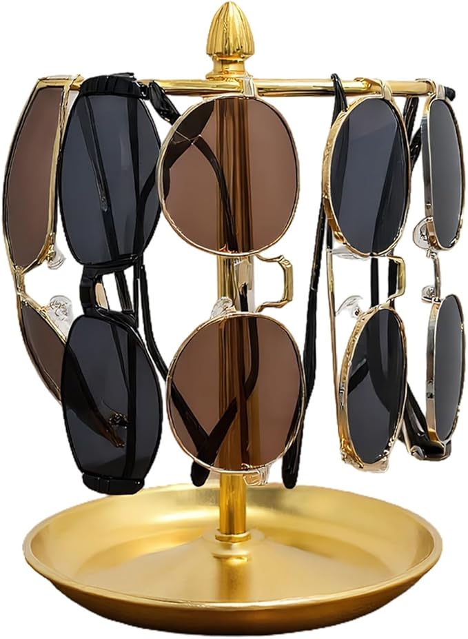 Sunglasses Organizer, Glasses Display Stand for 12 Pairs, Base Storage for Jewelry (Metal+Gold)