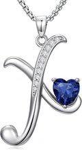 Valentines Day Gifts for Women Alphabet A to Z Initial Birthstone Pendant Necklaces for Women - 18k White Gold Plated Personalized Name Jewelry Valentine Mothers Day Birthday Gifts for Women Her Girlfriend
