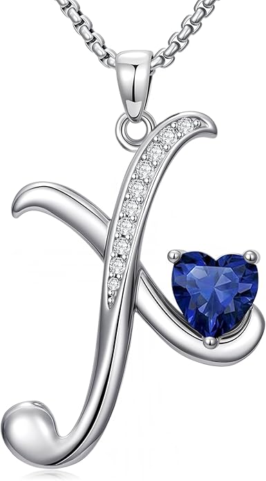 Valentines Day Gifts for Women Alphabet A to Z Initial Birthstone Pendant Necklaces for Women - 18k White Gold Plated Personalized Name Jewelry Valentine Mothers Day Birthday Gifts for Women Her Girlfriend