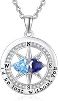Compass Necklace for Women, Exquisite S925 Valentines Day Anniversary Birthday Gifts for Wife Her Double Birthstone Pendant Jewelry ‘I'd be Lost Without You’