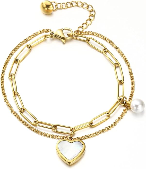 Emibele Heart Charm Bracelet for Women, Bible Verse Bracelet Stainless Steel 18K Gold Plated Bracelet Love Pendant Link Chain OT Clasp, Birthday Christmas Jewelry Gift for Mother Her